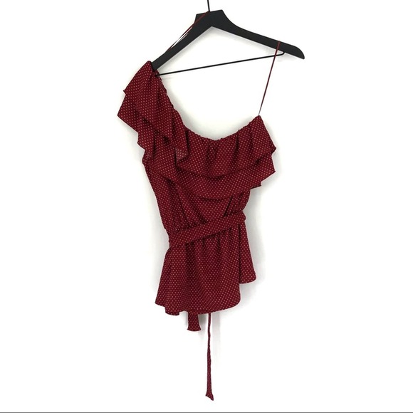 Anthropologie MAEVE Rita Ruffled One Shoulder Top Wine Bordeaux size Large - Picture 7 of 7